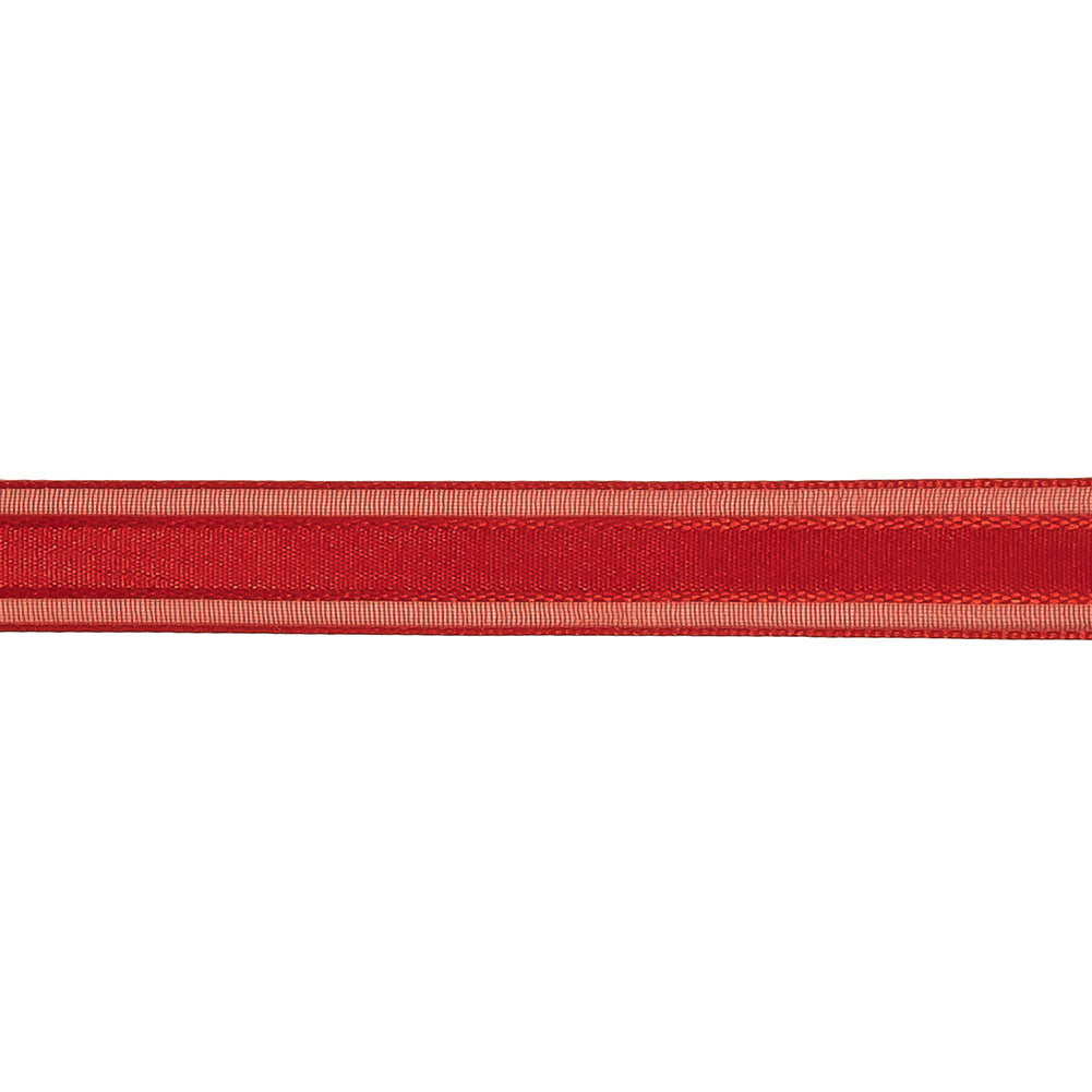 Red Woven Ribbon with Sheer Organza Borders - 0.5