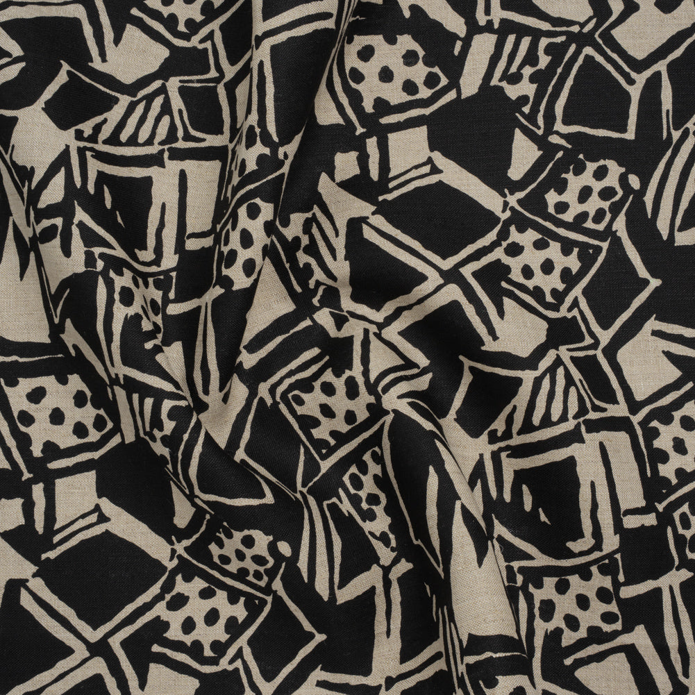 Heavyweight Linen Woven Print - Black and Oatmeal Abstract Blocks and Spots - Joann Fabrics