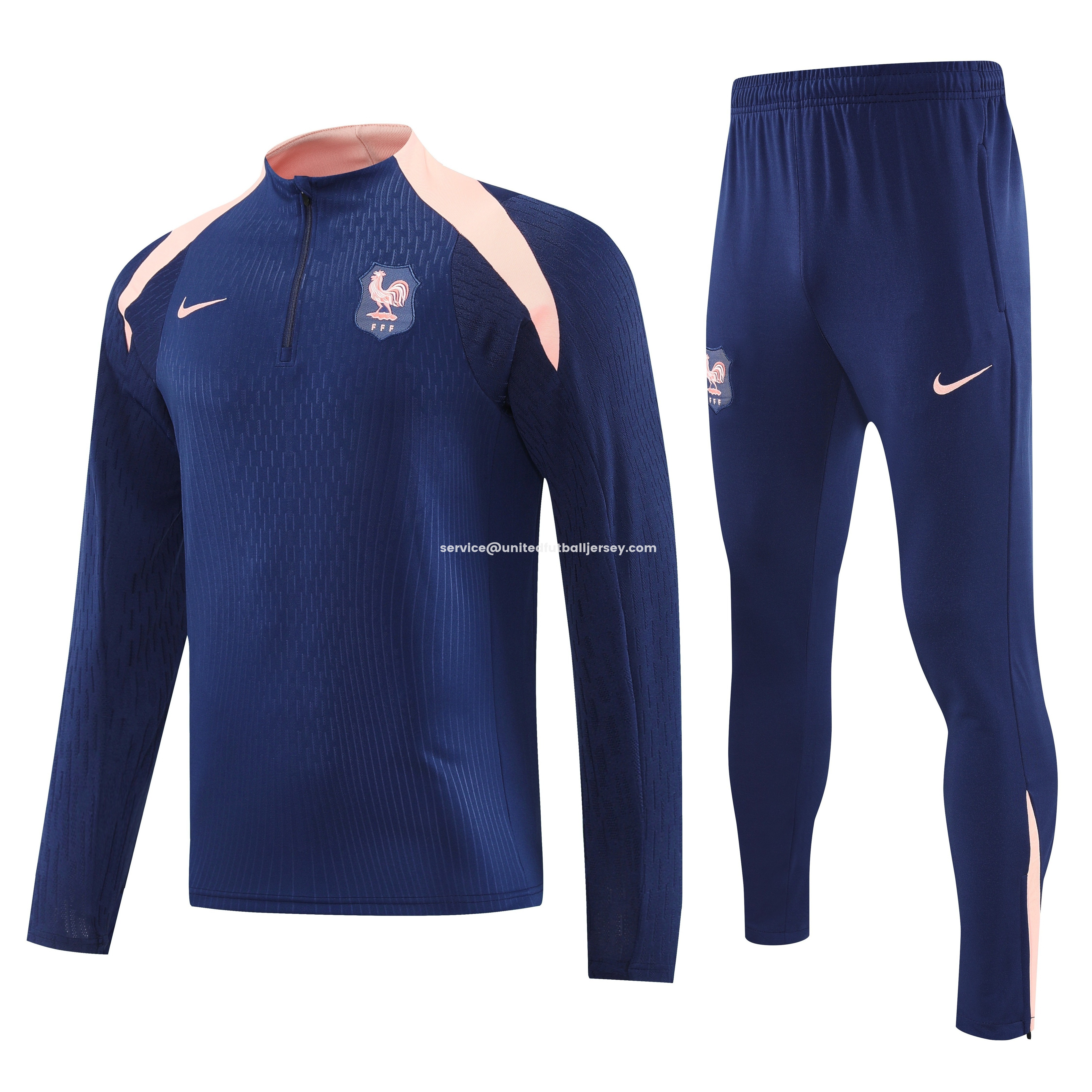 France 2026 Long Sleeve Training Set - Dark With Pink Top and Pants - UnitedFutballJersey