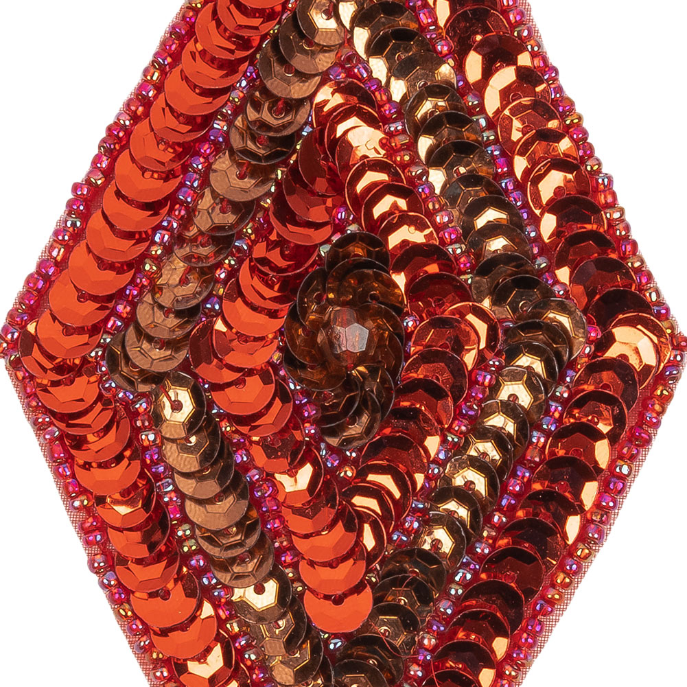 Vintage Red and Bronze Sequins and Iridescent Red Beaded Diamond Applique - 5