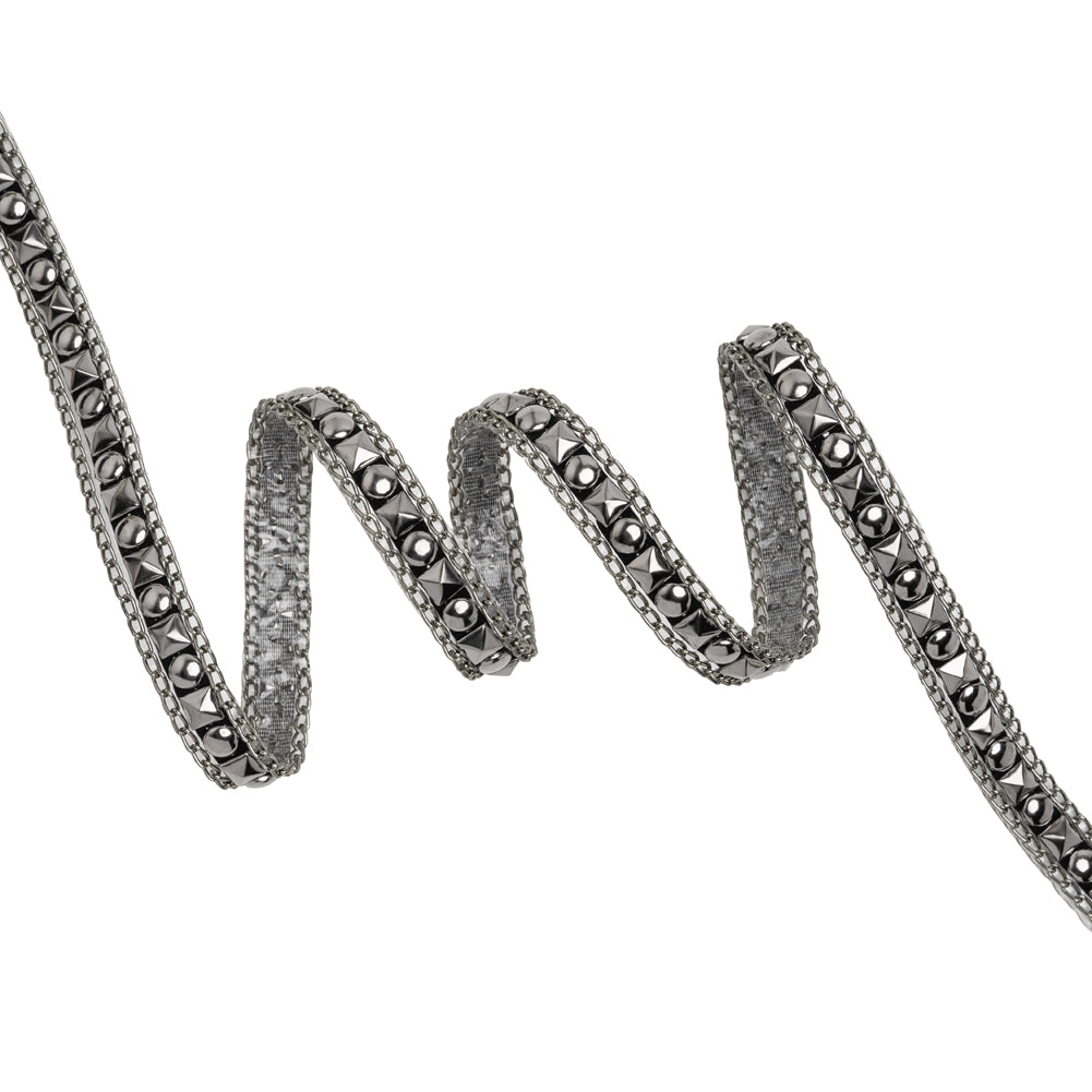 Yaya Han Iron-On Studs and Chains Trim - London Punk Silver and Black Circles and Squares, 0.75