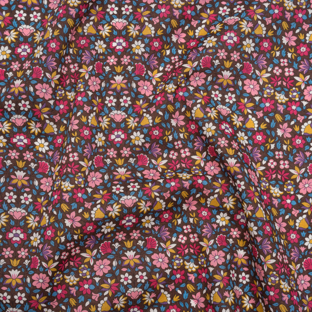 Liberty Fabrics Tana Lawn® - Meera Pink - Bright Pink, Blue and Brown Simple Floral - Joann Fabrics
