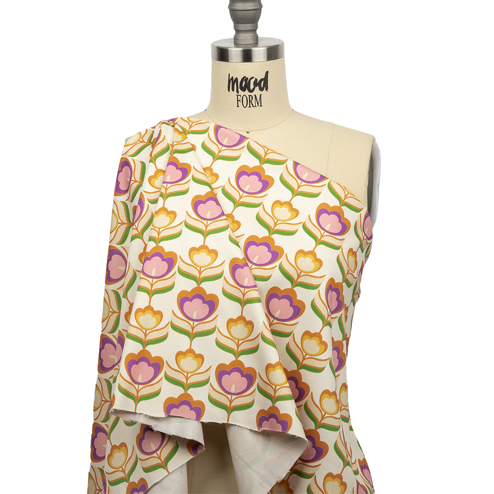 Stretch Cotton Sateen - Ivory, Pink and Yellow Floral - Tulip Twist Print - Mood Exclusive Groove Collection - Joann Fabrics