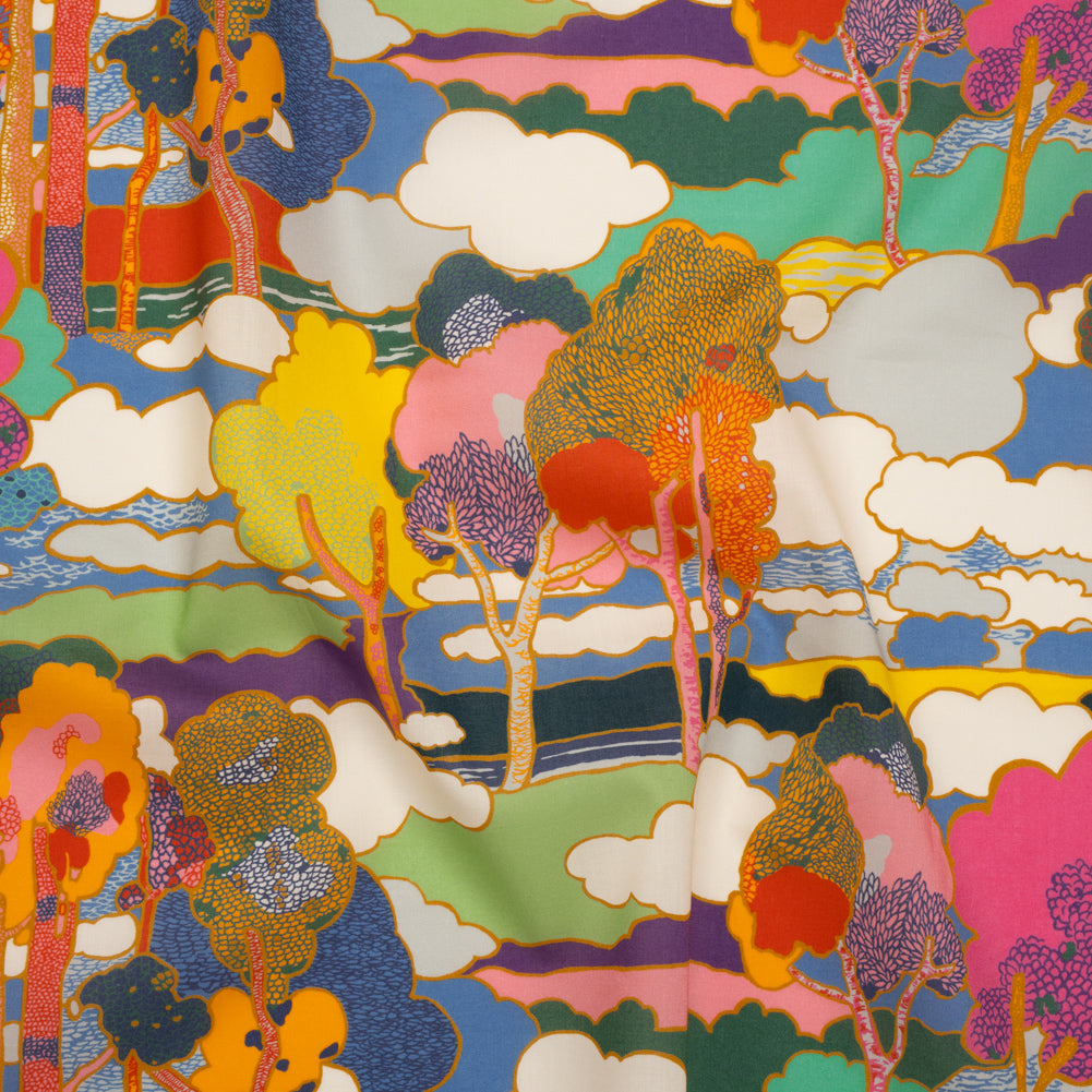 Liberty Fabrics Tana Lawn® - Prospect Road Multi Bright - Yellow, Blue and Red Tree Filled Landscape - Joann Fabrics