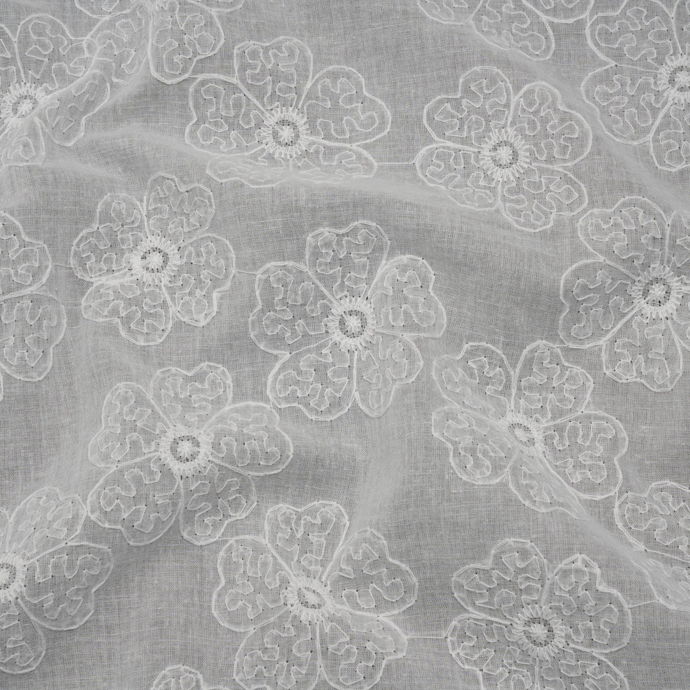 Embroidered Eyelet Cotton Voile - White Big Tossed Flowers - Naomi Collection - Joann Fabrics