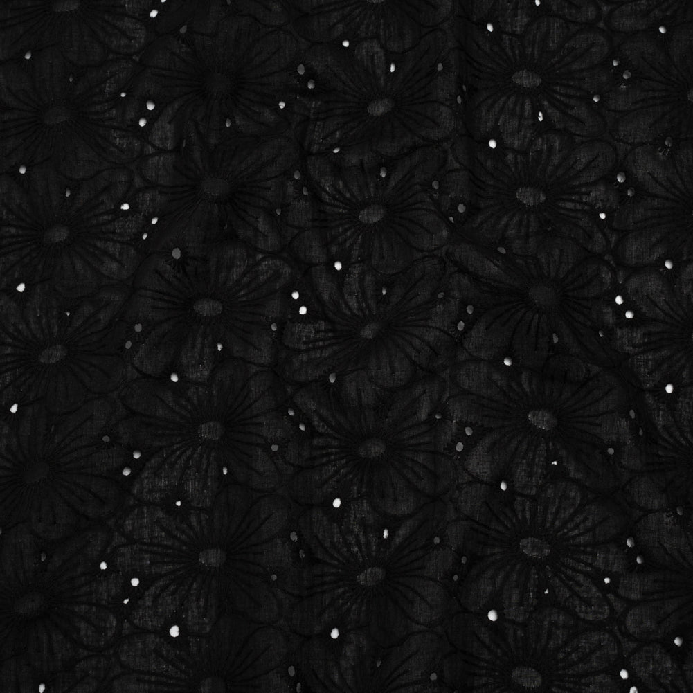 Embroidered Eyelet Cotton Voile - Black All-Over Flowers - Naomi Collection - Joann Fabrics