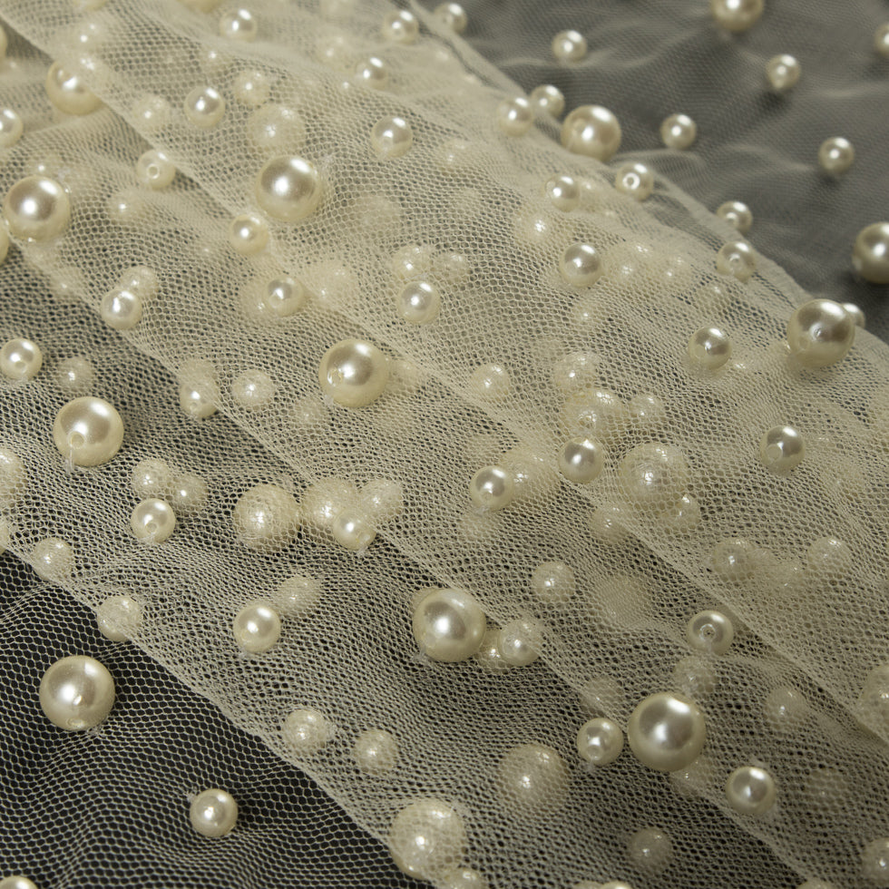 Mesh Lace with Pearl Beads - Ivory - Joann Fabrics