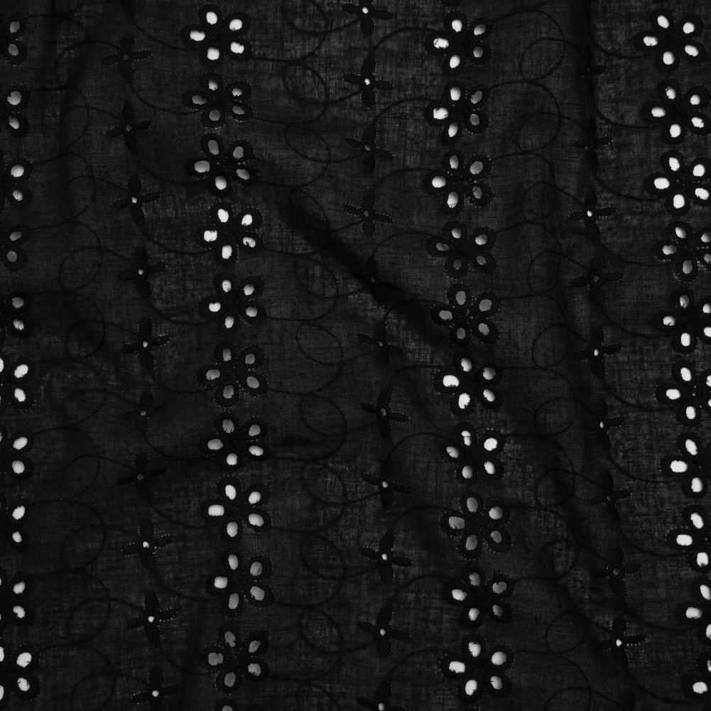 Embroidered Eyelet Cotton Voile - Black Rows of Flowers - Naomi Collection - Joann Fabrics