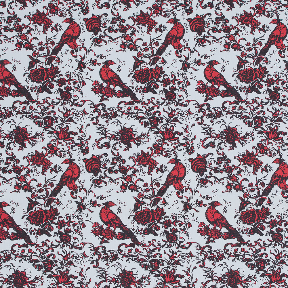 Red, White and Black Bird of Paradise Printed Stretch Cotton Shirting - Joann Fabrics