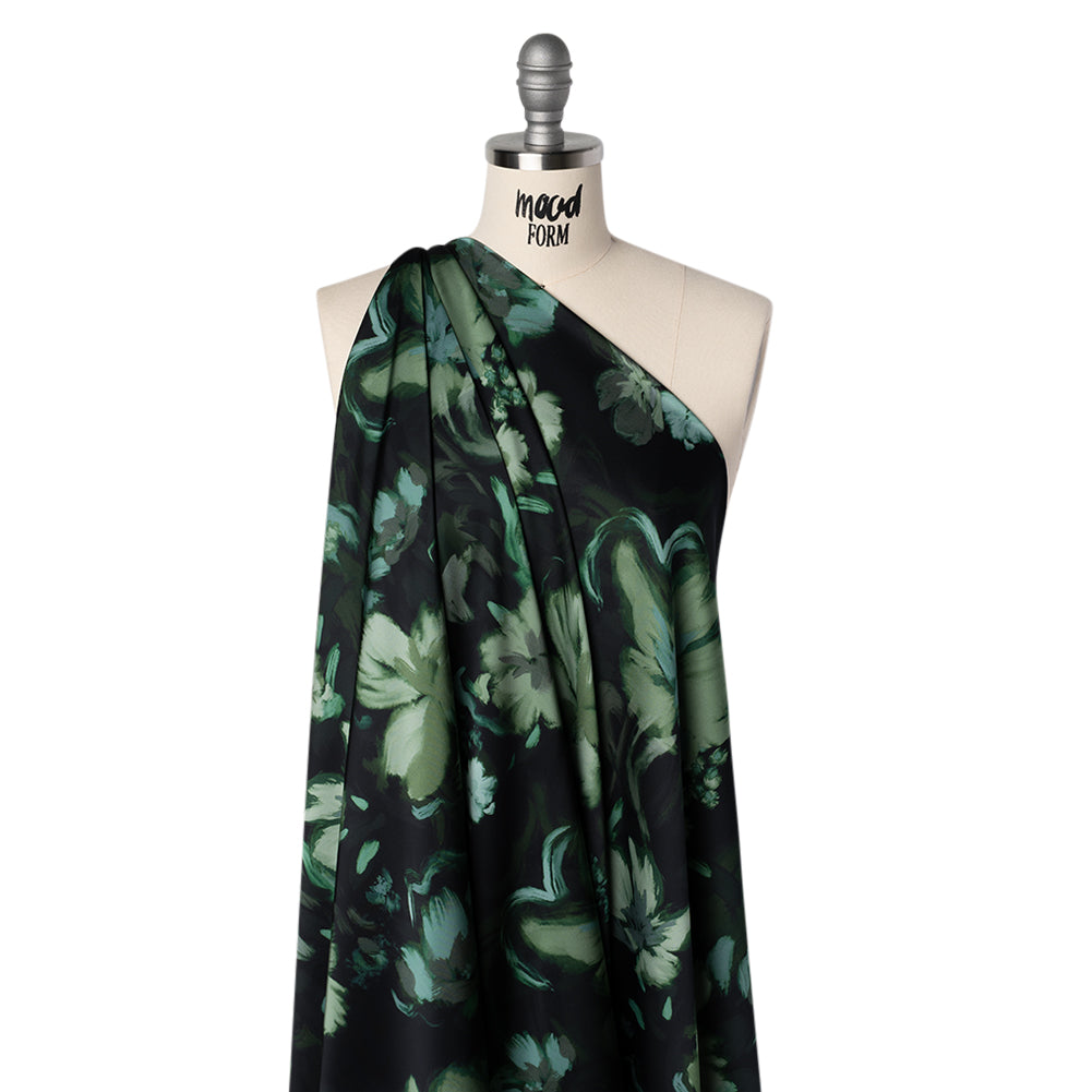 Polyester Satin - Forest, Sage and Sea Green Painted Flowers - Mood Exclusive Petal Veil Print - Joann Fabrics