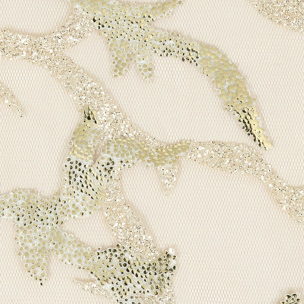 Mesh Lace with Glitter and Foiled Dots - Pale Gold Abstract Coral - Joann Fabrics