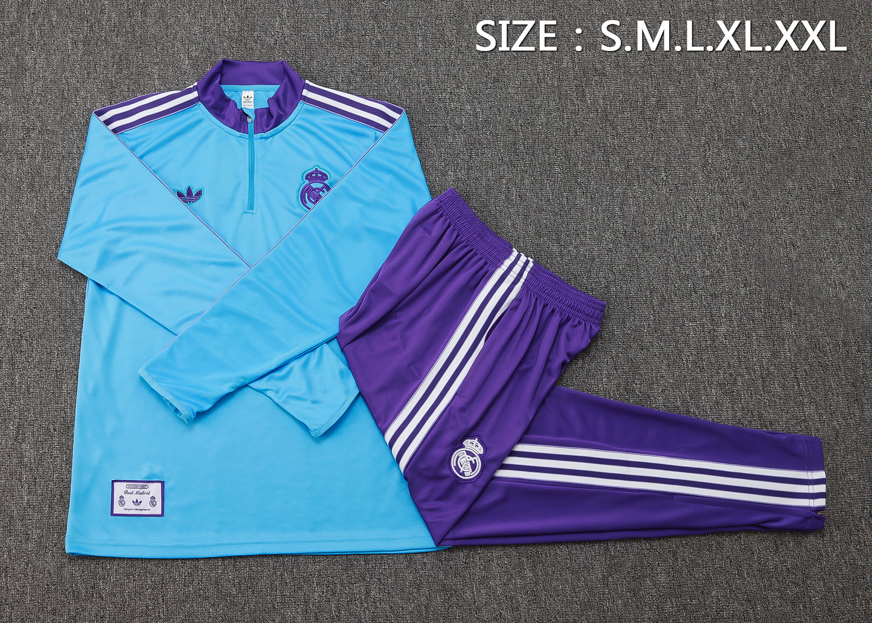 2025/2026 Real Madrid Light blue retro version Half-Pull Training Suit Football Shirt 1:1 Thai Quality Set