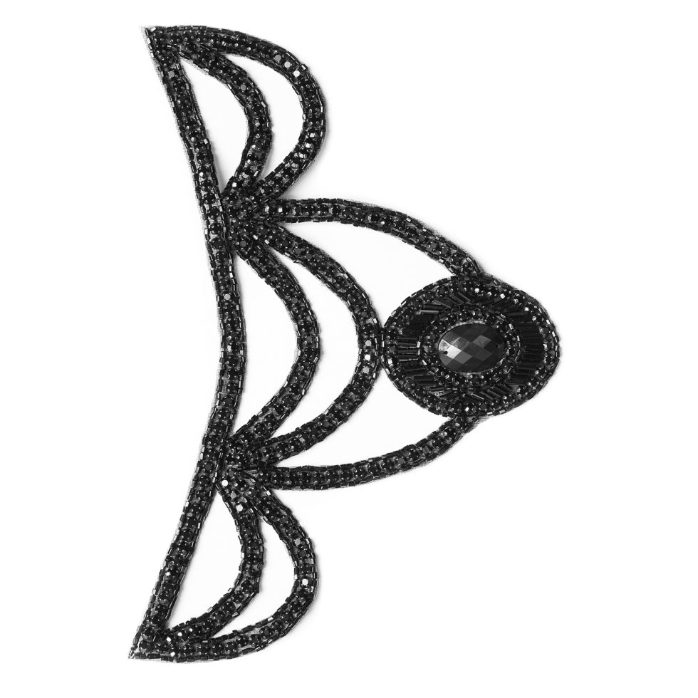 Black Beaded Rhinestone Applique - 8.25