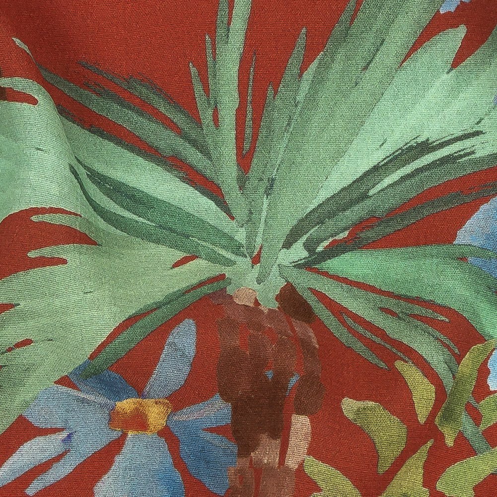 Sustainable Viscose Woven Print - Red-Orange and Green Painterly Palm Trees - Mood Exclusive Sundrenched Splash - Joann Fabrics