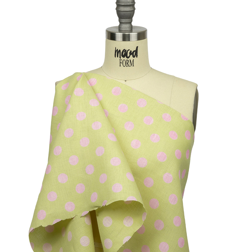 Lime and Pink Polka Dots Medium Weight Linen Woven - Joann Fabrics