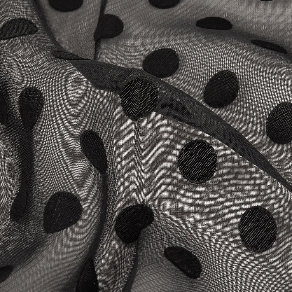Famous Australian Designer Black Polyester Chiffon with Satin Burnout Polka Dots - Joann Fabrics