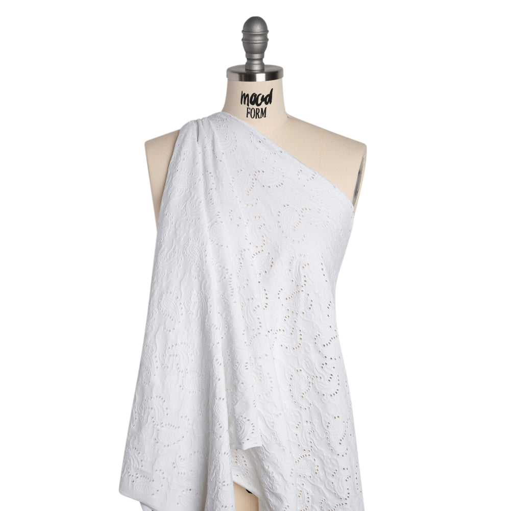Stretch Nylon Eyelet Jacquard Knit - White Paisley - Designer Deadstock - Joann Fabrics
