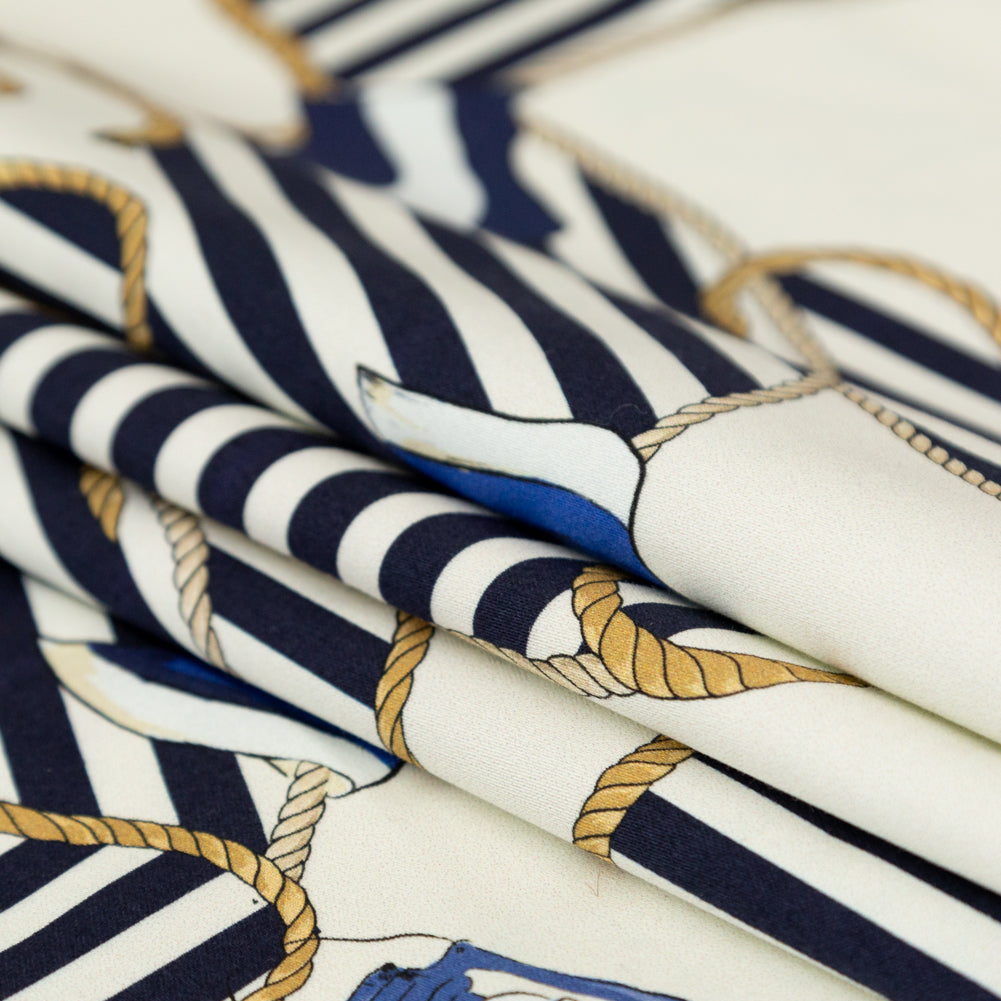Stretch Cotton Sateen Panel - Ship Wheels and Stripes - Maritime Adornments Print - Mood Exclusive St. Tropez Collection - Joann Fabrics