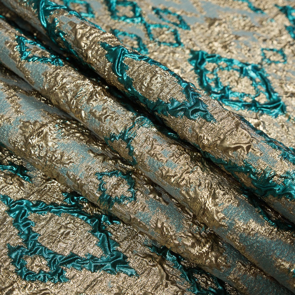 Teal and Gold Luxury Geometric Metallic Brocade - Joann Fabrics