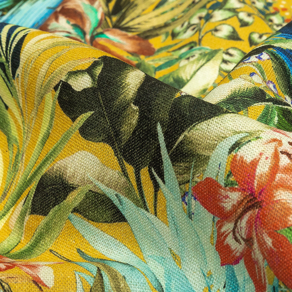 Linen and Rayon Woven Print - Yellow and Multicolor Floral - Mood Exclusive Amazonia - Joann Fabrics
