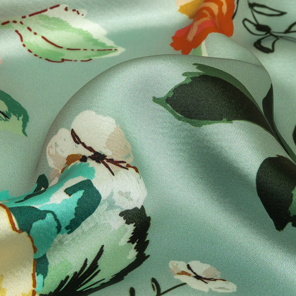 Polyester Charmeuse Print - Mint, Red and Yellow Floral - Mood Exclusive Going Electric - Joann Fabrics