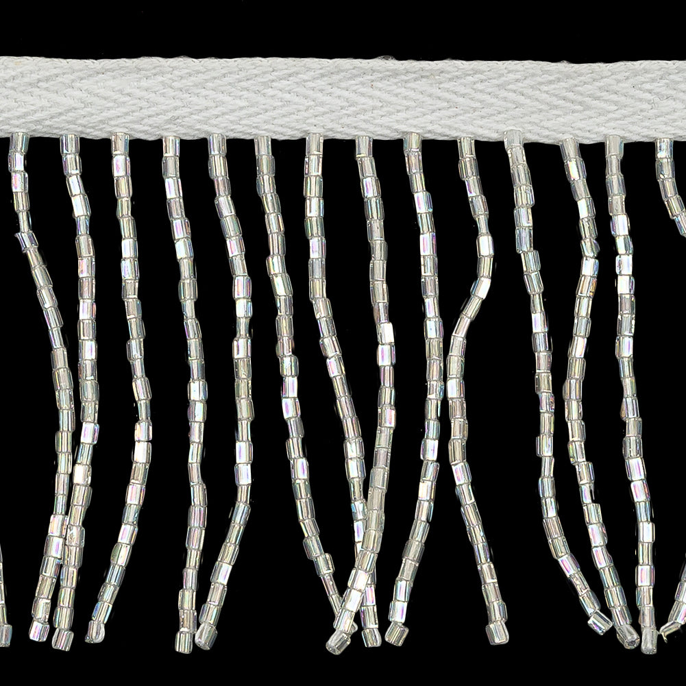 Vintage Crystal Iris and White Chop Beaded Chainette Fringe - 2