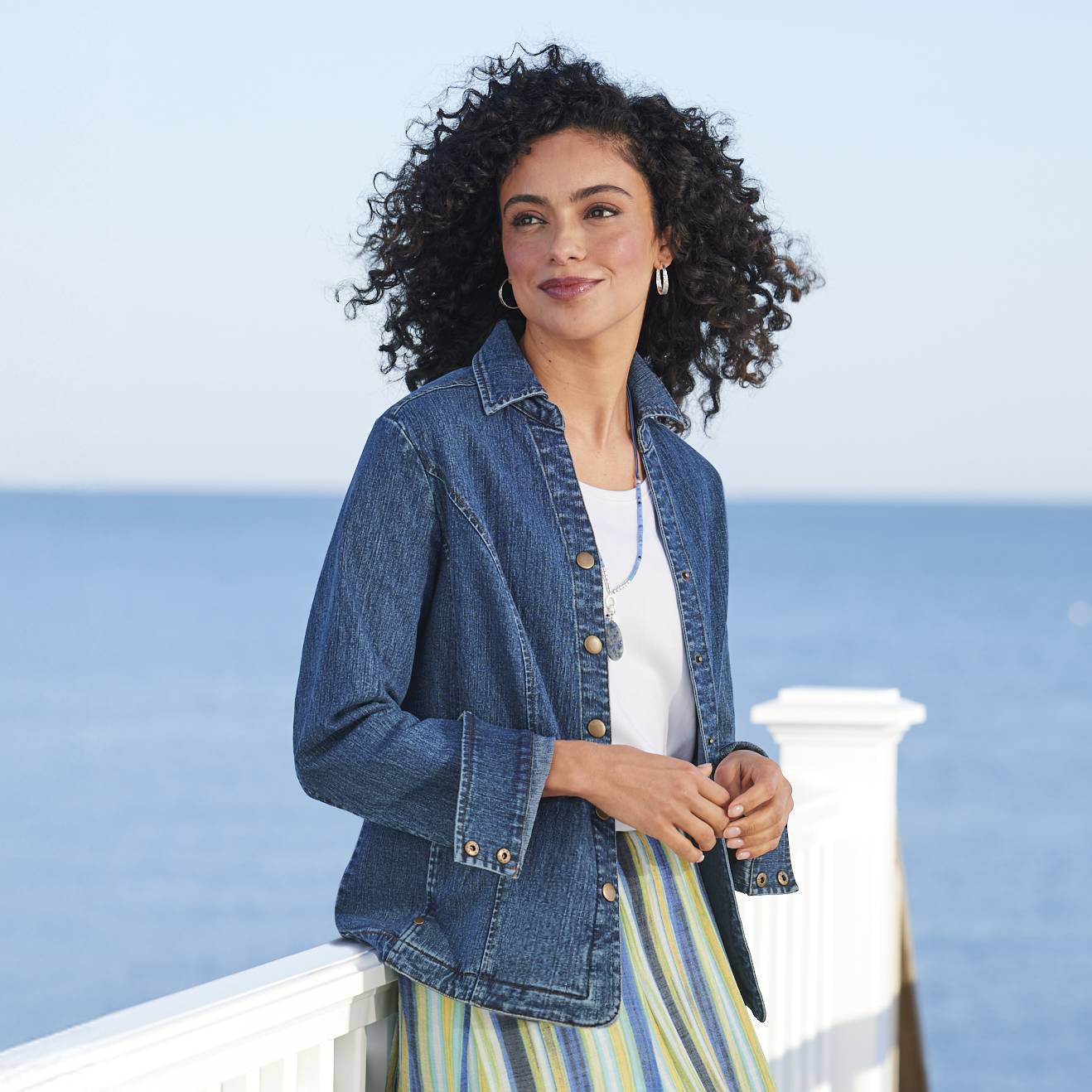 Snap-Front V-Neck Denim Jacket, Princess Seams, Pockets - Northstyle Catalog