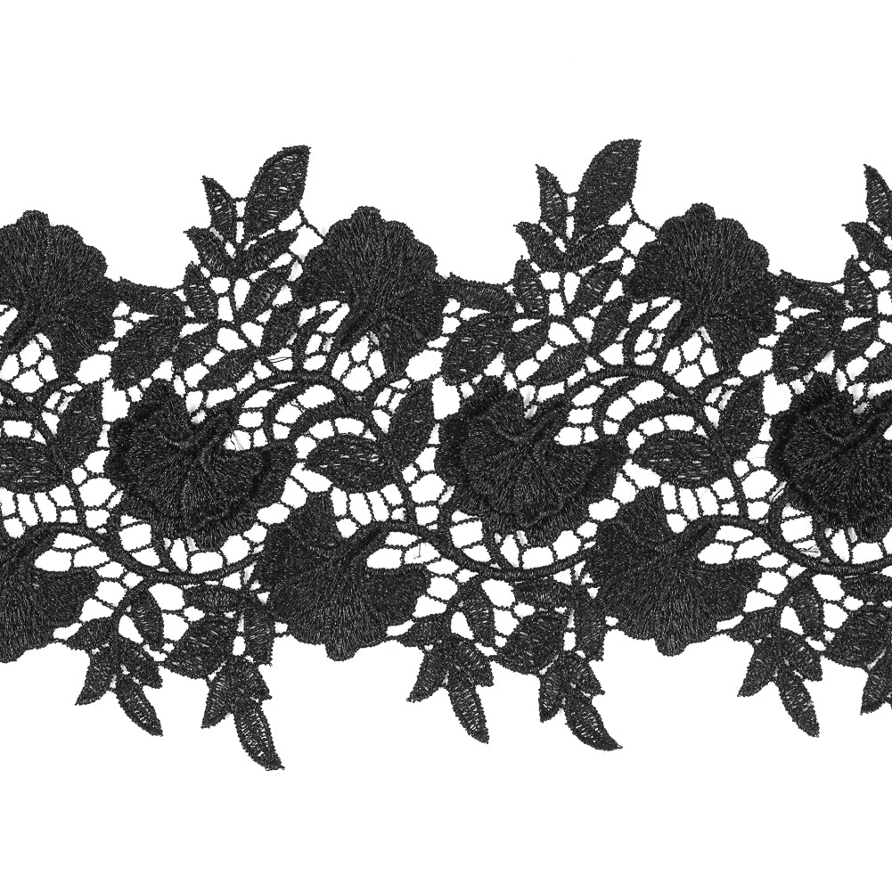 Metallic Black 3D Floral Lace Trim - 4