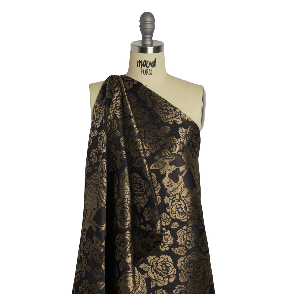 Floral and Skull Brocade - Black and Metallic Bronze - Mood Exclusive - Joann Fabrics