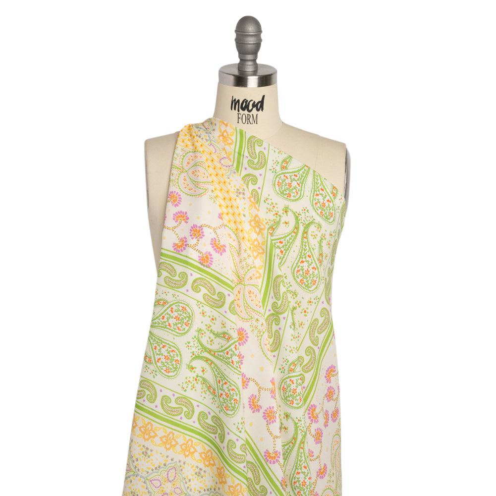 Viscose Crepe Print - Yellow, Lime Green and Pink Floral and Paisley Stripes - Mood Exclusive Lessons in Lilac - Joann Fabrics
