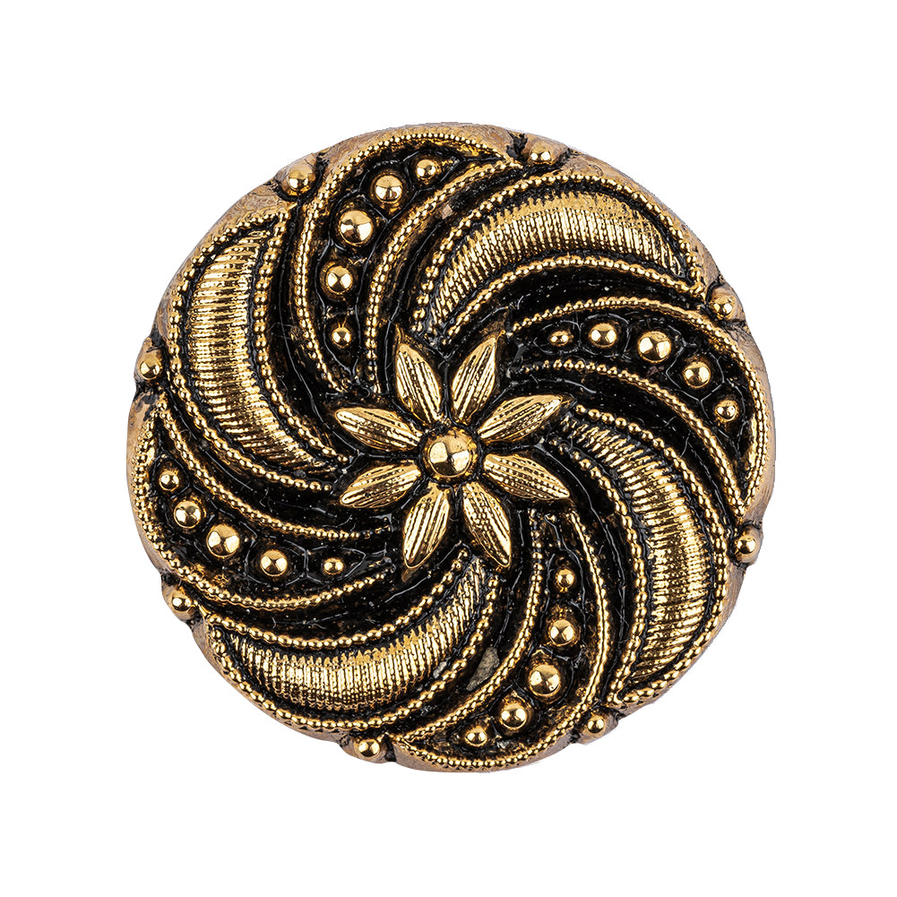 Black and Gold Floral and Swirl Glass Button - 44L/28mm - Joann Fabrics