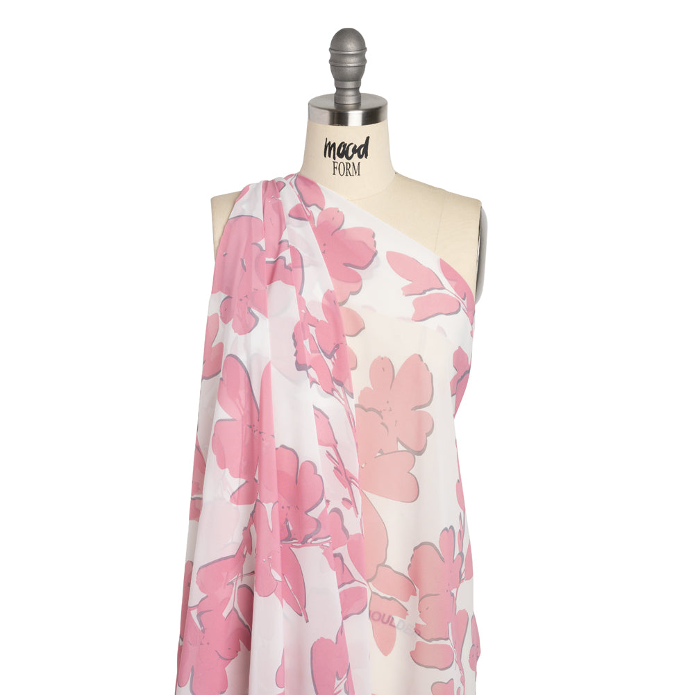 Polyester Chiffon - Blush Pink and White Flowers and Leaves - Designer Deadstock - Joann Fabrics