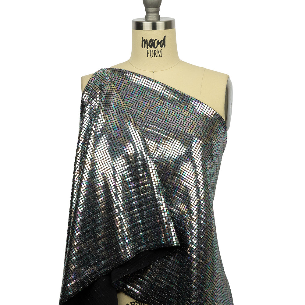 Silver Oil Slick and Black Squares Foiled Stretch Nylon Knit - Joann Fabrics