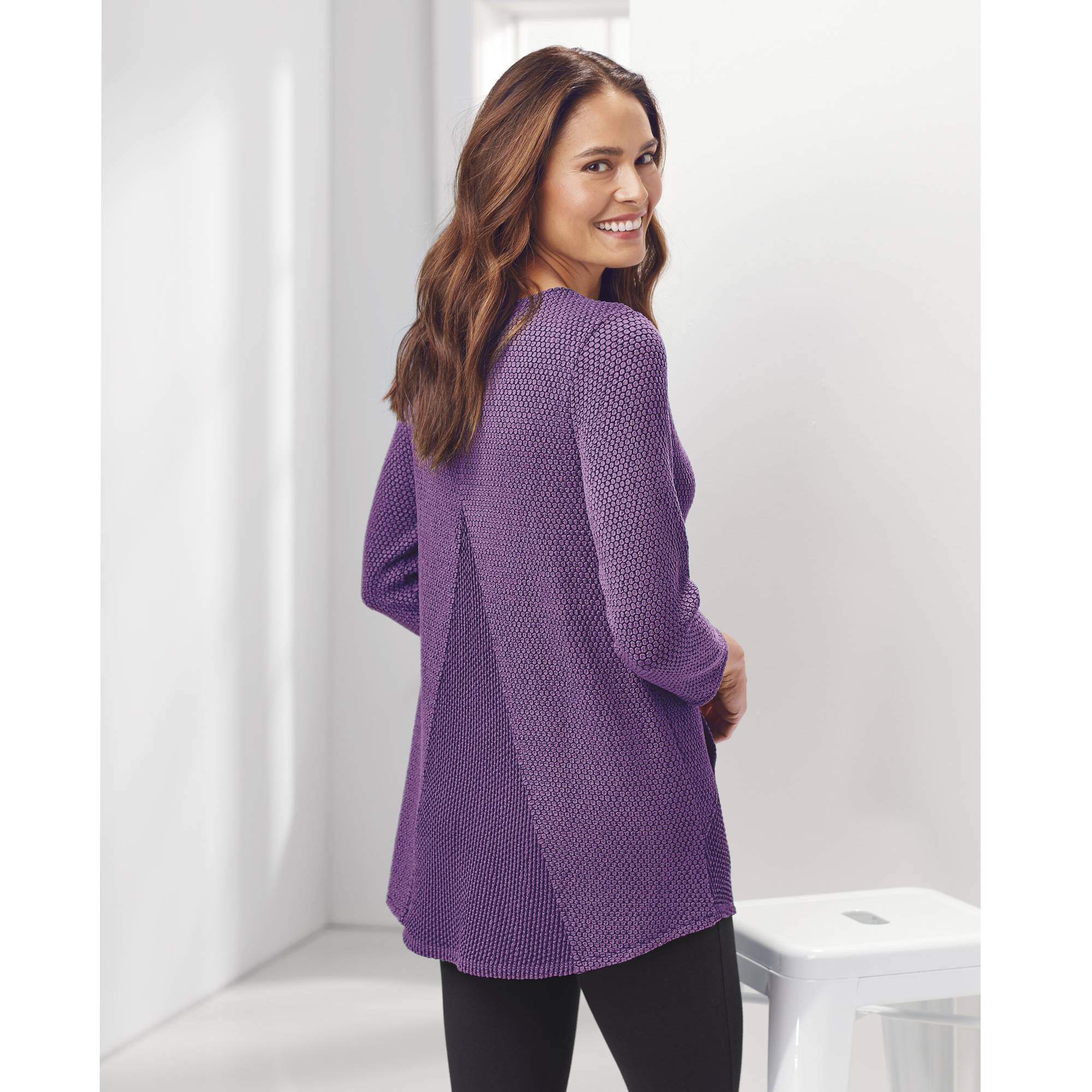 Pebble-Textured Knit Top, Contrast Textured Panels, On-Seam Pockets - Northstyle Catalog