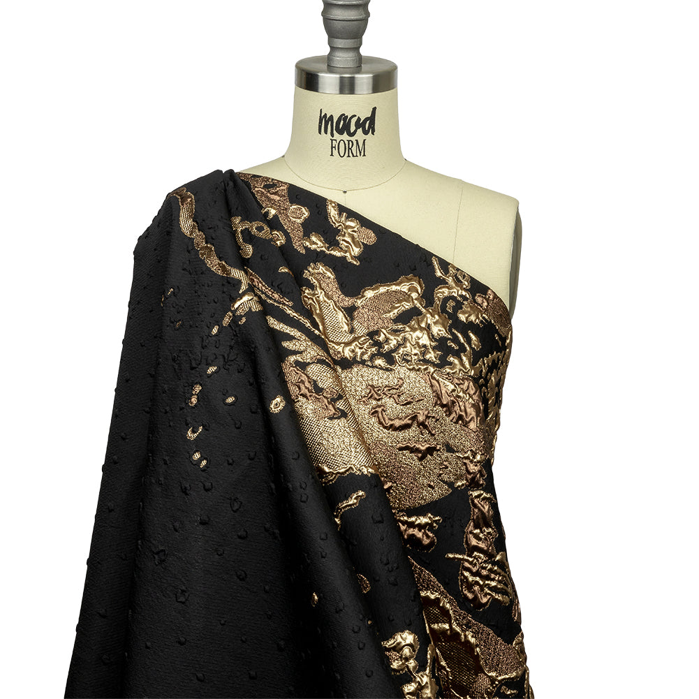 Metallic Bronze Mist and Black Spotted and Splattered Luxury Brocade - Joann Fabrics