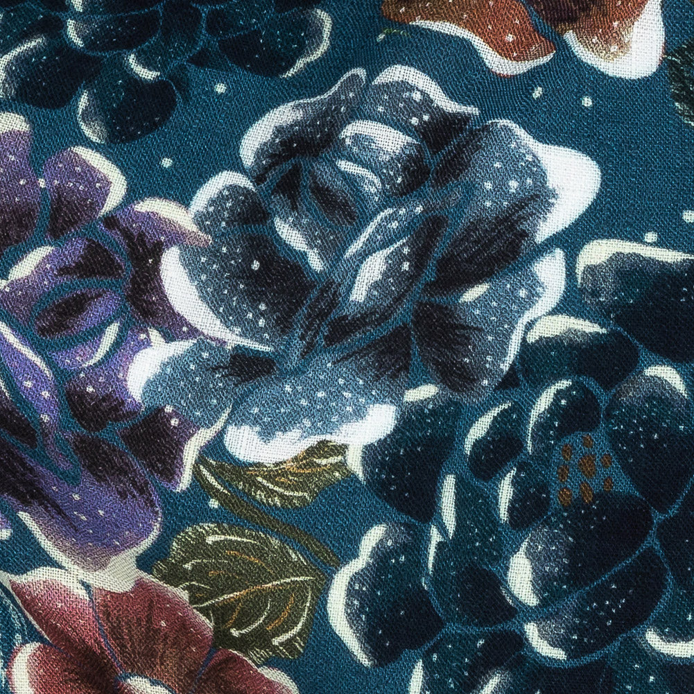 Slubbed Viscose Woven Print - Bright Navy Diamonds and Floral - Mood Exclusive Melange de Fleurs - Joann Fabrics