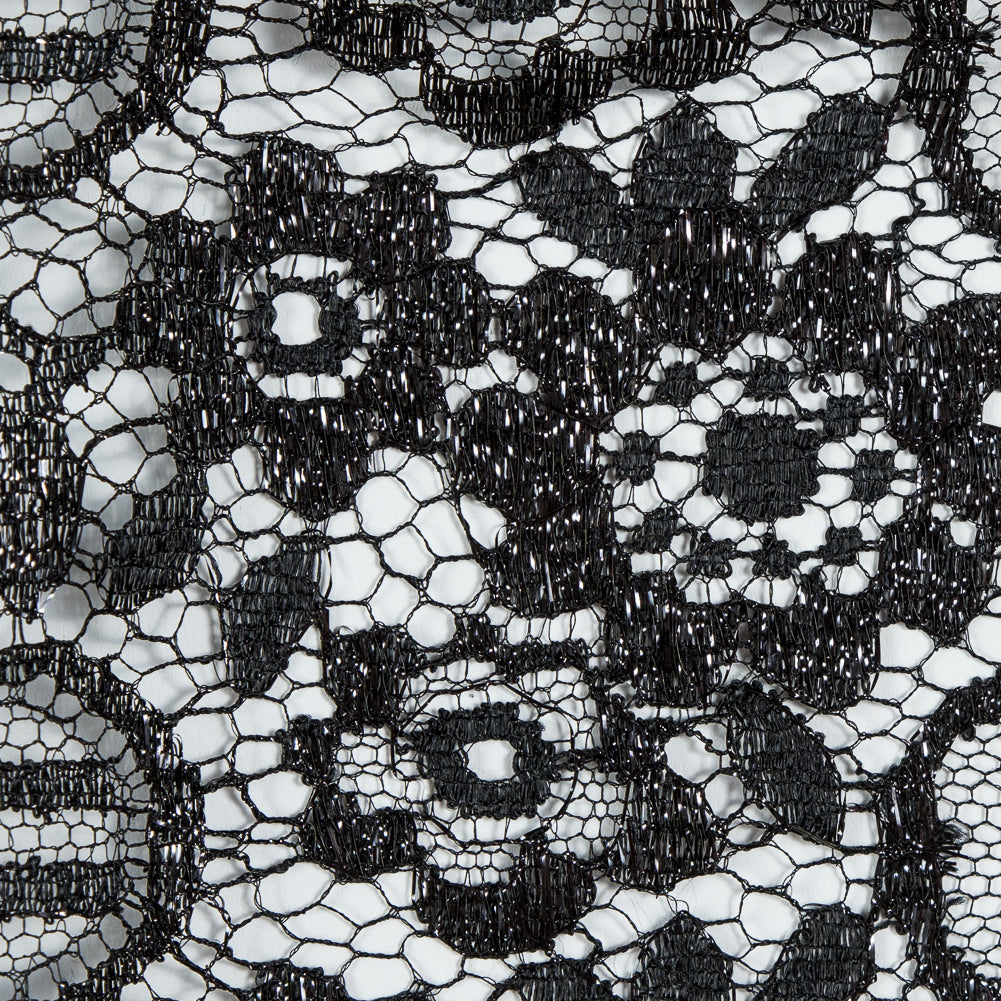 Metallic Lace with Eyelash Fringe Edges - Black Striped Floral - Made in France - Joann Fabrics