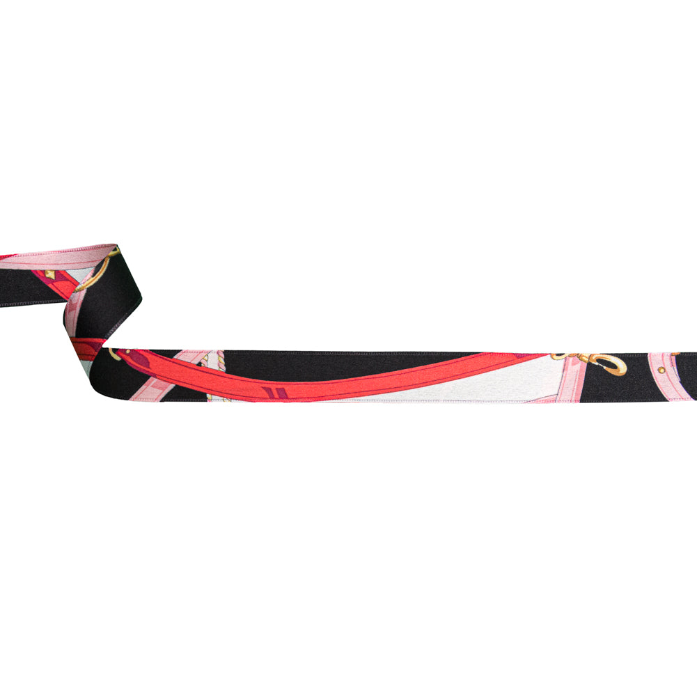 Italian Anthracite and Peony Purse Straps and Chains Satin Ribbon - 1
