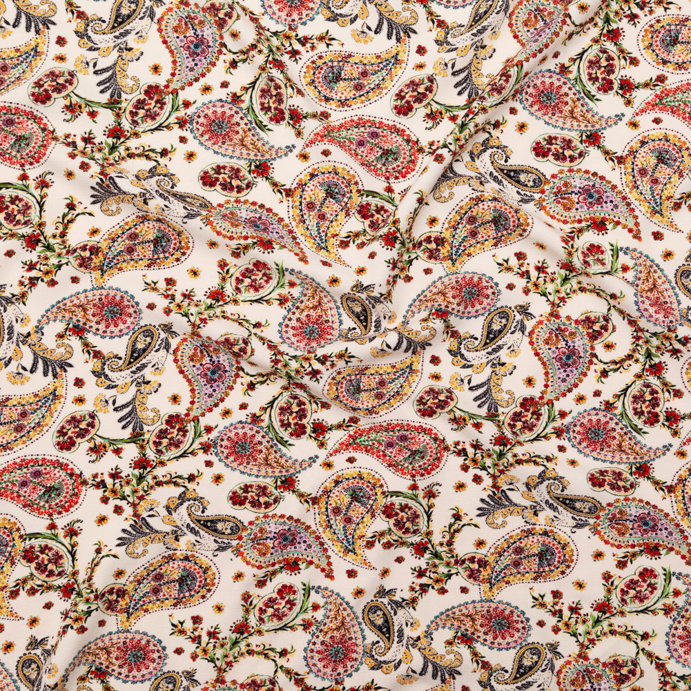 Stretch Polyester Crepe - White Paisleys - Thought Impressions Print - Mood Exclusive Kenko Collection - Joann Fabrics