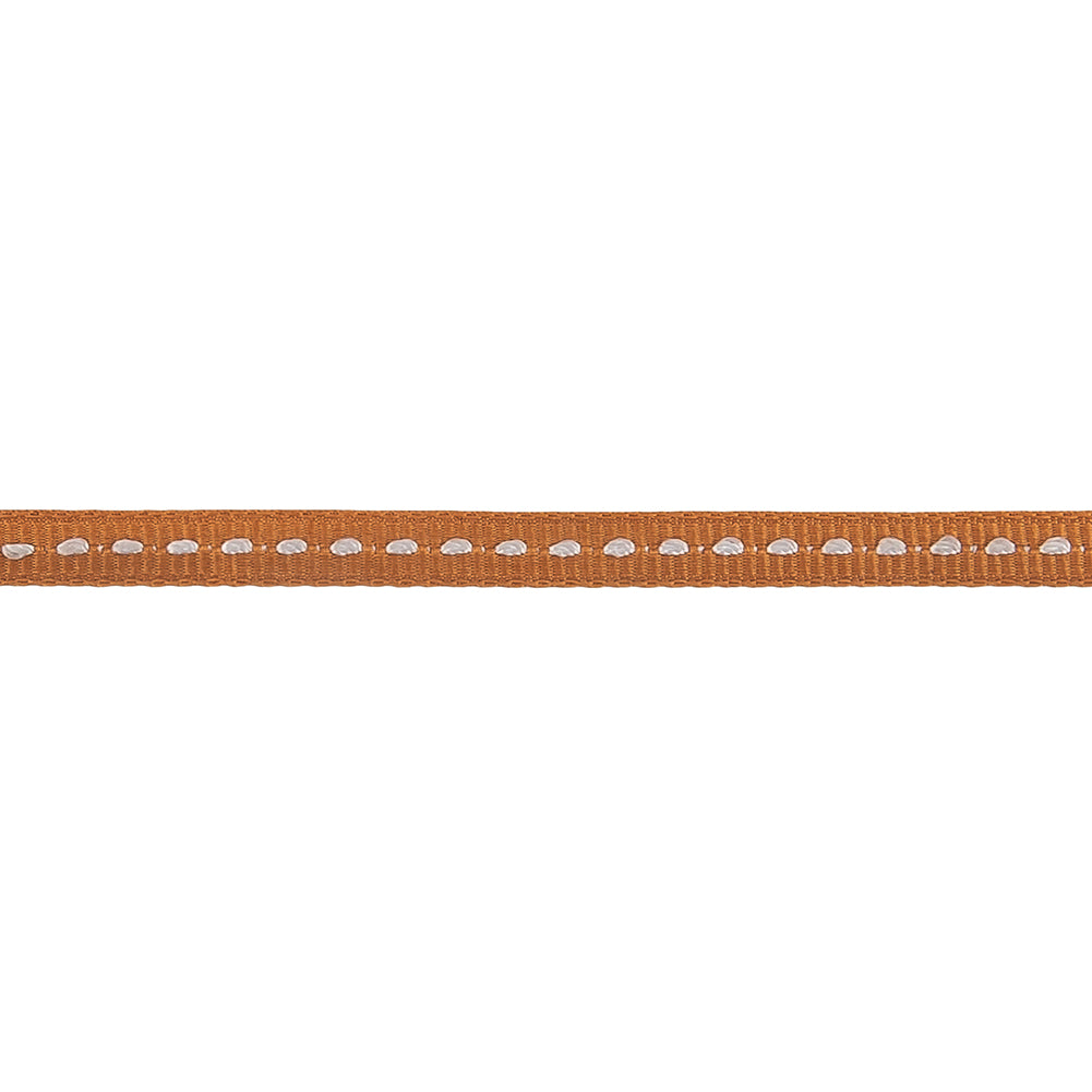 Tan Grosgrain Ribbon with Lucent White Stitching - 0.25
