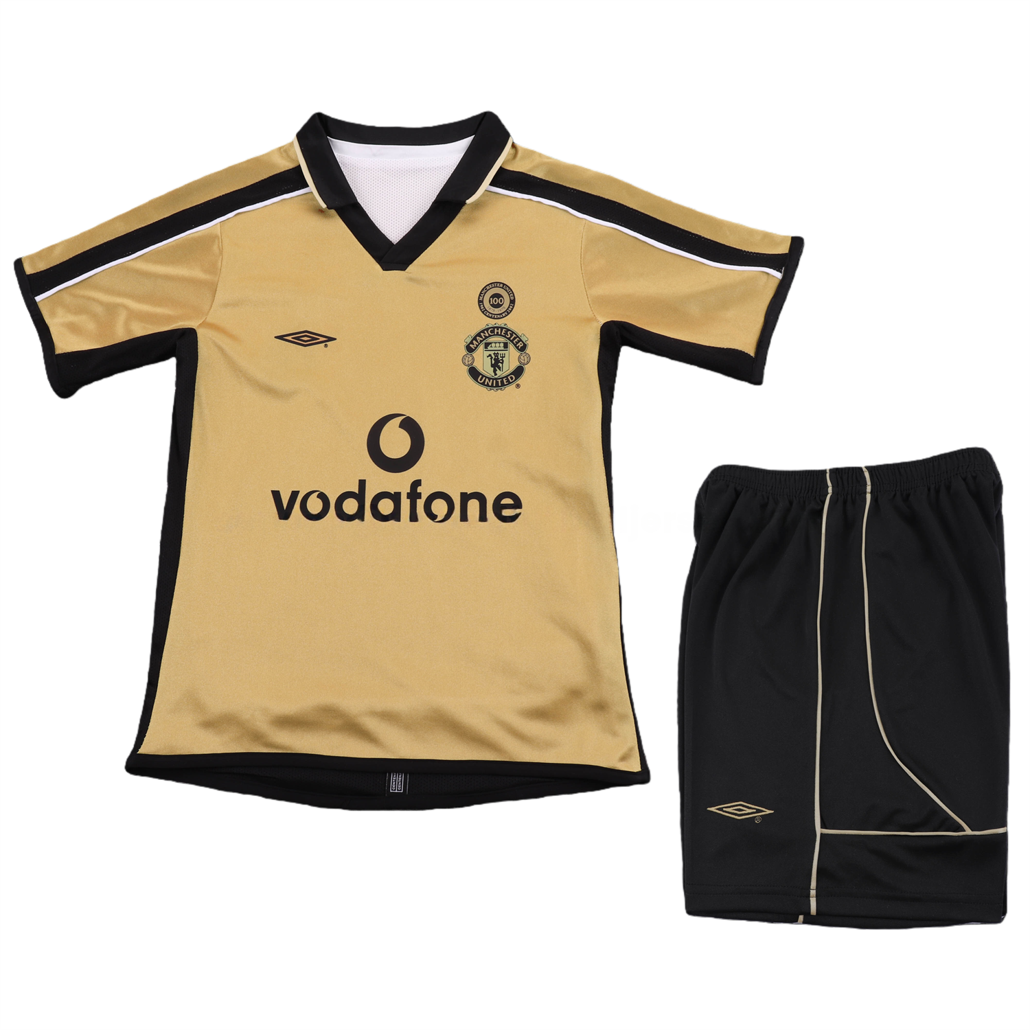 Retro Manchester United 2001-02 100th Centery Kids Kit - Yellow - UnitedFutballJersey