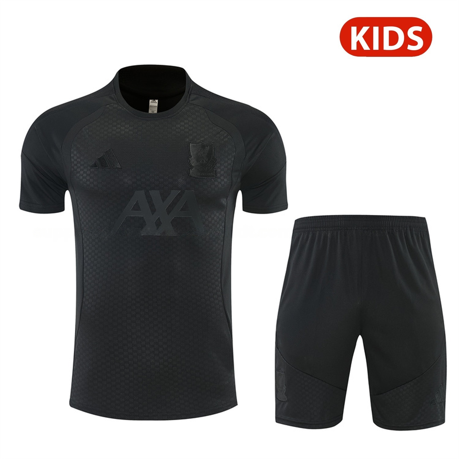 Liver.pool 26-27 Kids Short-Sleeve Training Set - Pure Black Top & Black Shorts - UnitedFutballJersey