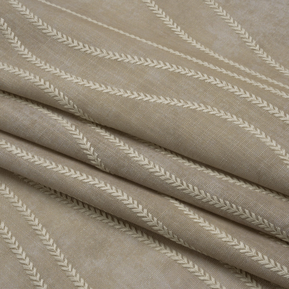 Embroidered Linen-Look Polyester Drapery Woven - Otter Leafy Wavy Lines and Watercolor Texture - British Imported - Joann Fabrics