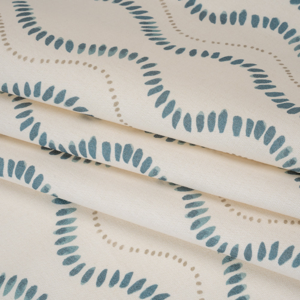 Cotton and Linen Canvas Print - Navy Waves of Petal and Dots - British Imported - Joann Fabrics