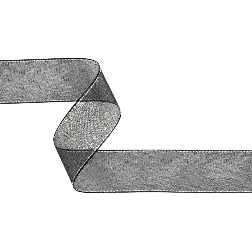 Sheer Ribbon with White Stitched Border - 1.625