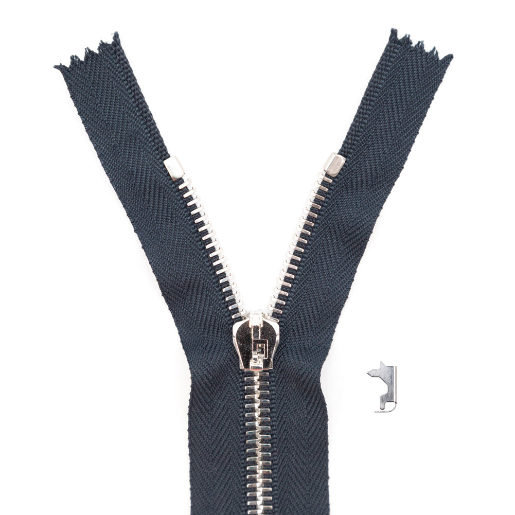 Mood Exclusive Italian Navy and Silver T5 Closed End Metal Zipper - 9