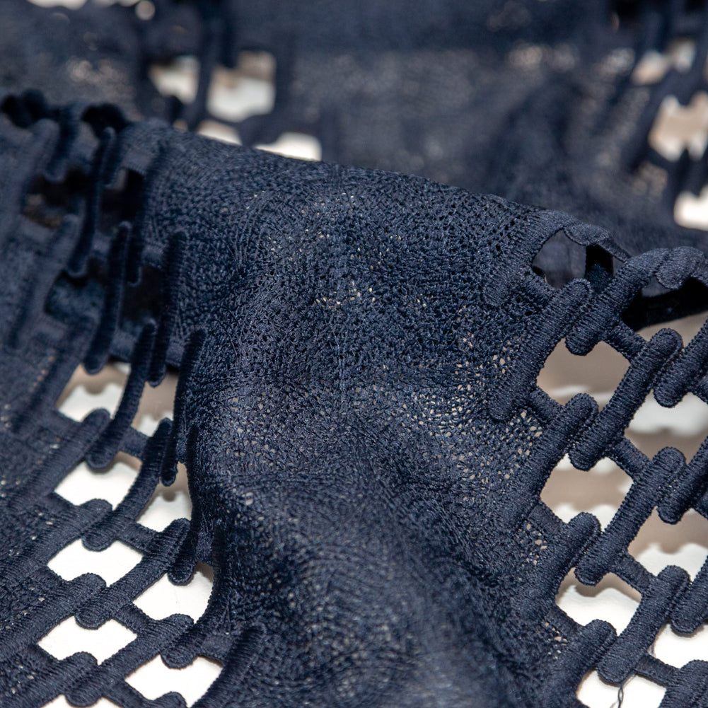 Polyester Lace with Finished Edges - Navy Lattice Stripes - Joann Fabrics