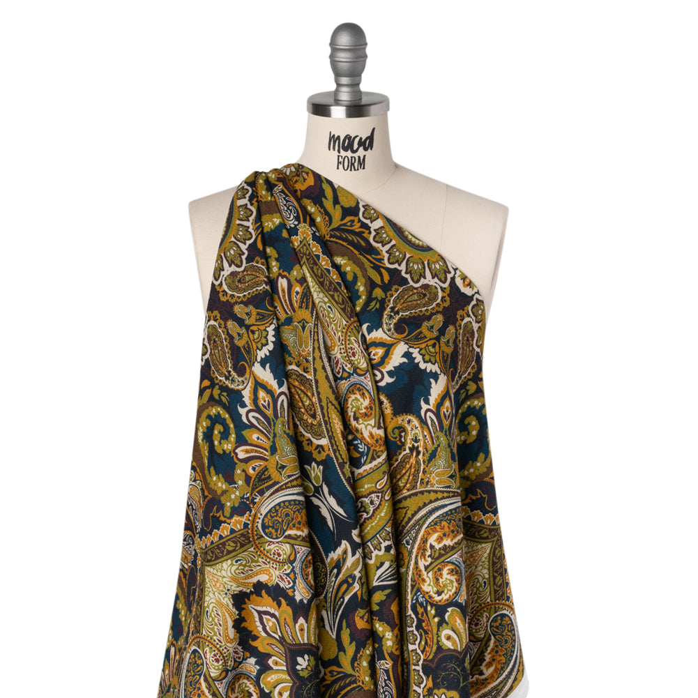 Slubbed Gauzy Cotton Woven - Blue, Kiwi Green and Goldenrod Paisley - Mood Exclusive Woodland Whispers Print - Joann Fabrics
