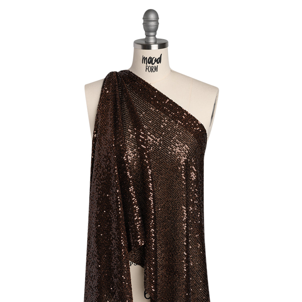 Baby Sequins on Stretch Polyester Mesh - Chocolate Brown Stripes - Designer Deadstock - Joann Fabrics