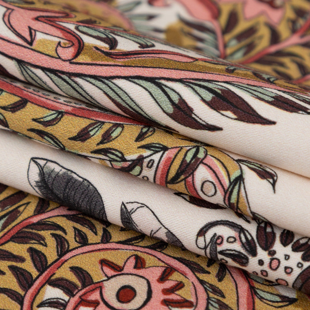 Stretch Cotton Sateen - Cream Pink Paisleys - Leaving Footmarks Print - Mood Exclusive Kenko Collection - Joann Fabrics